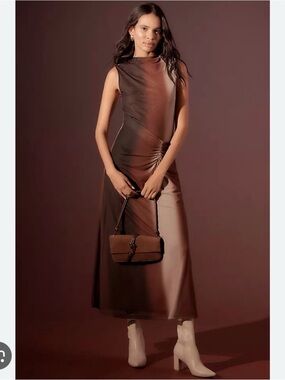 Sleeveless Brown Ombre Maxi Dress with Side Ruching